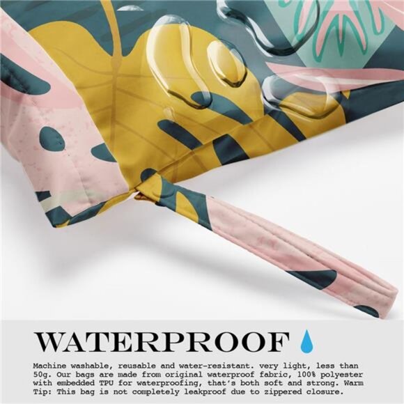 Waterproof Wet/Dry Bag for Swimsuits, Diapers, Gym Clothes - Tropical Palm Leave - Picture 6 of 8